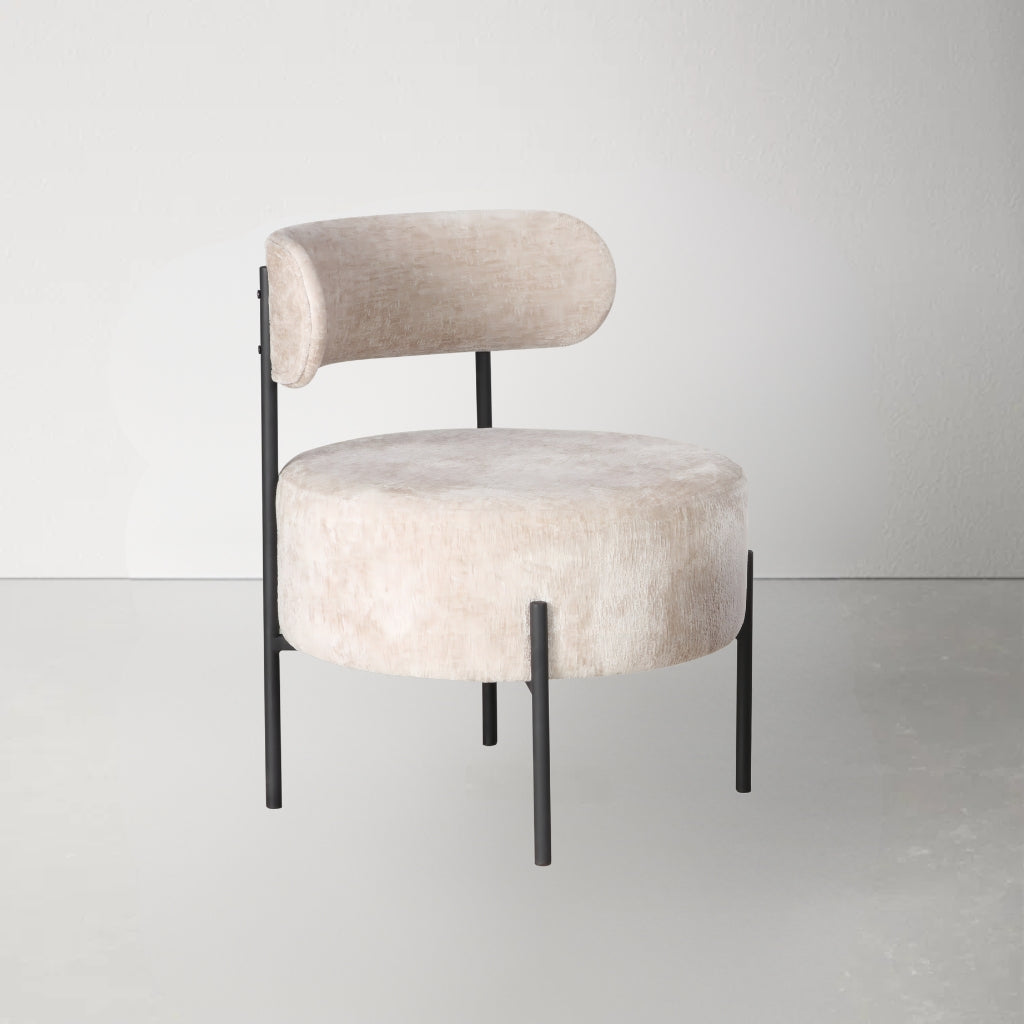 Monroe black metal frame chair with beige velvet seat.