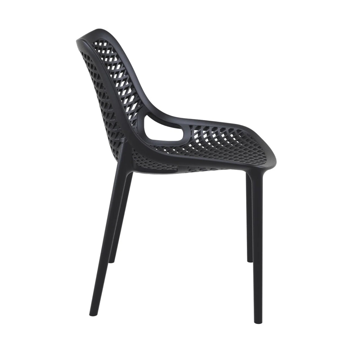 Replica Bilros Chair in black, side view for indoor and outdoor use