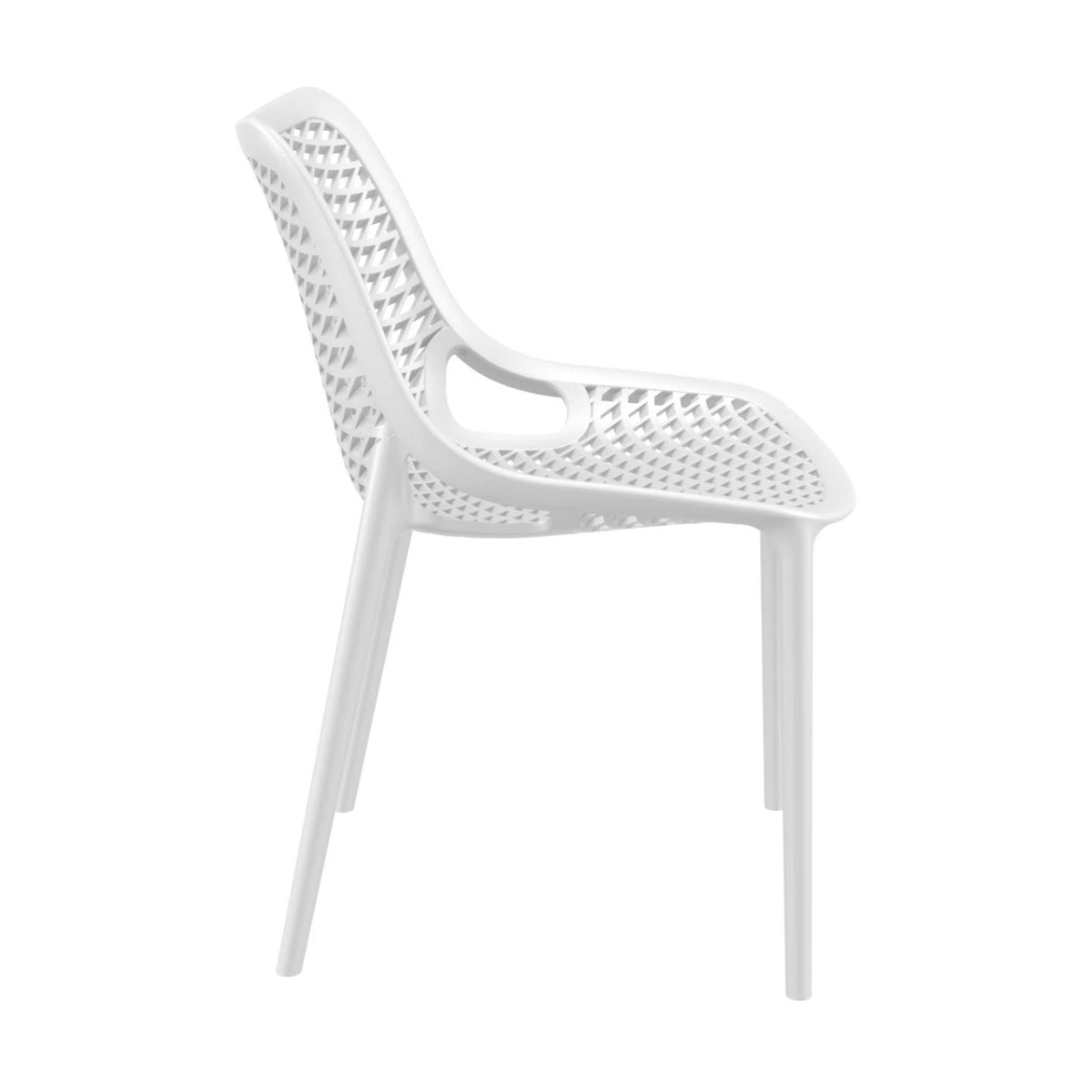 Replica Bilros Chair in white, side view for indoor and outdoor use