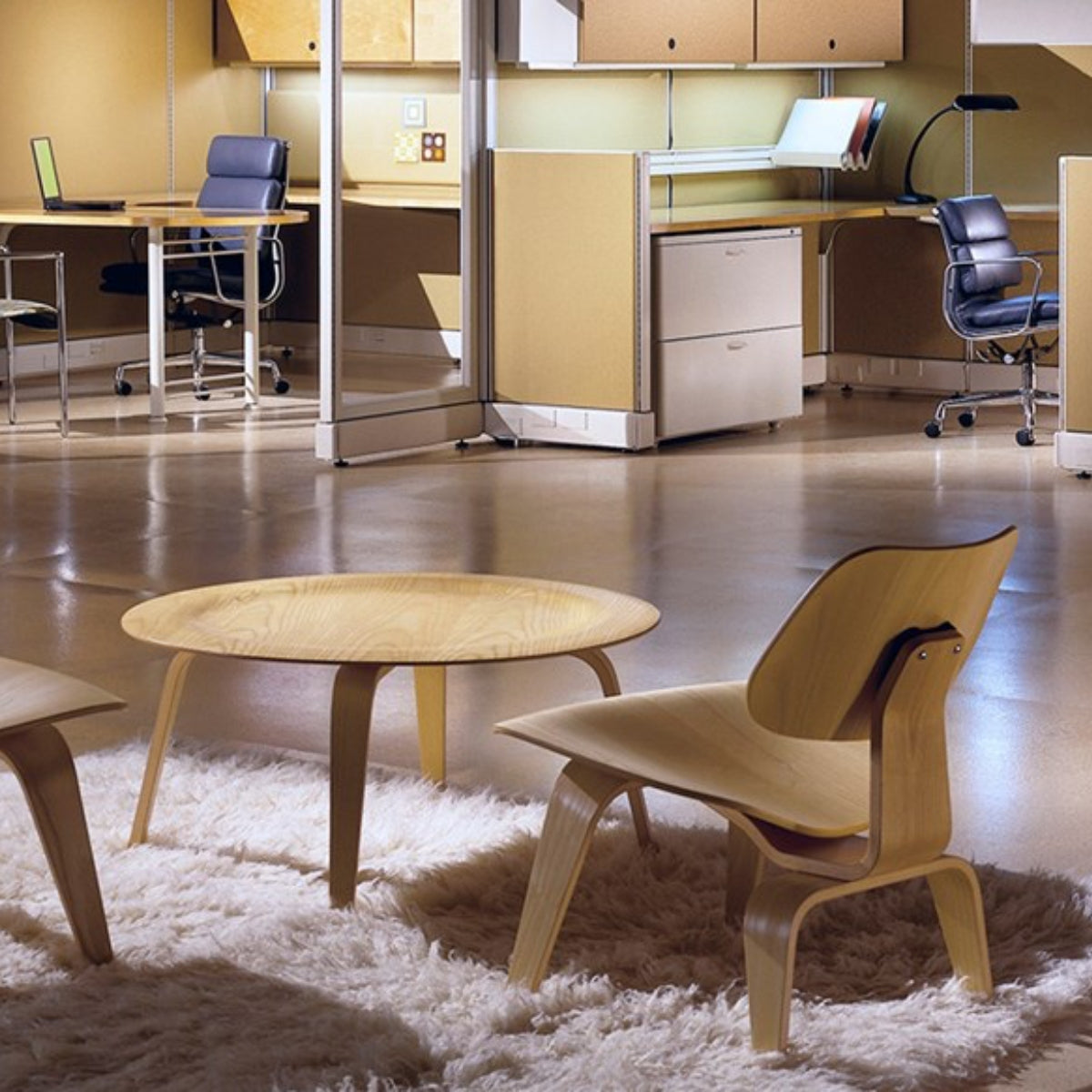 replica eames round coffee table natural color office setting