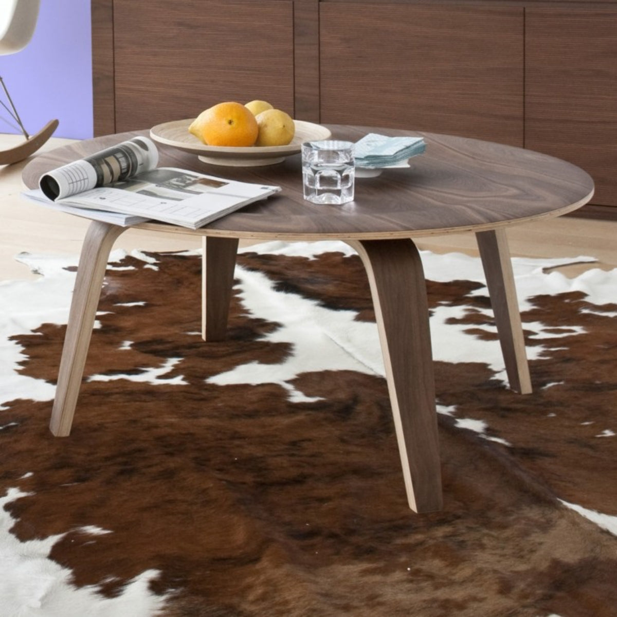 replica eames round coffee table walnut home setting