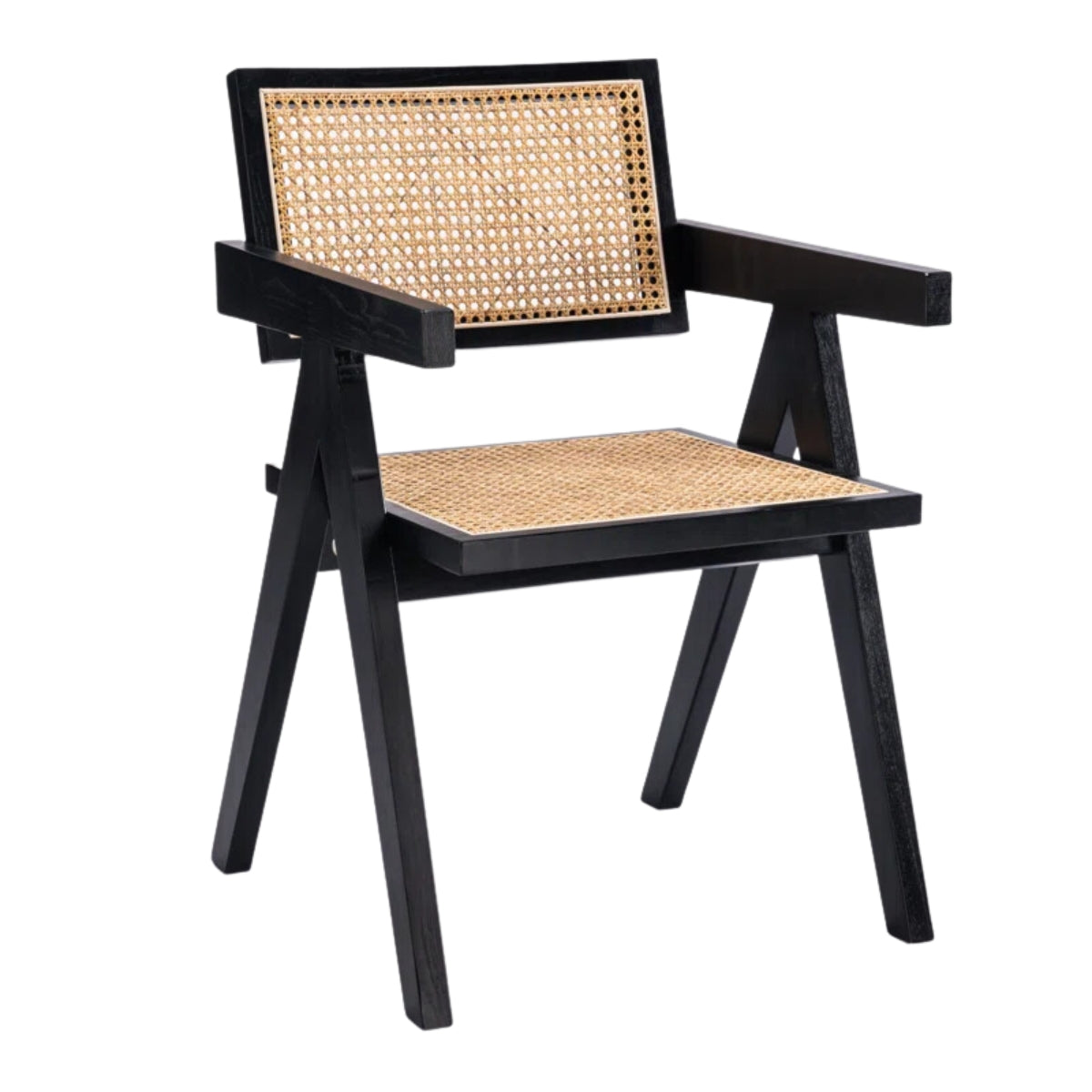 replica jeanneret armchair rattan and solid wood black