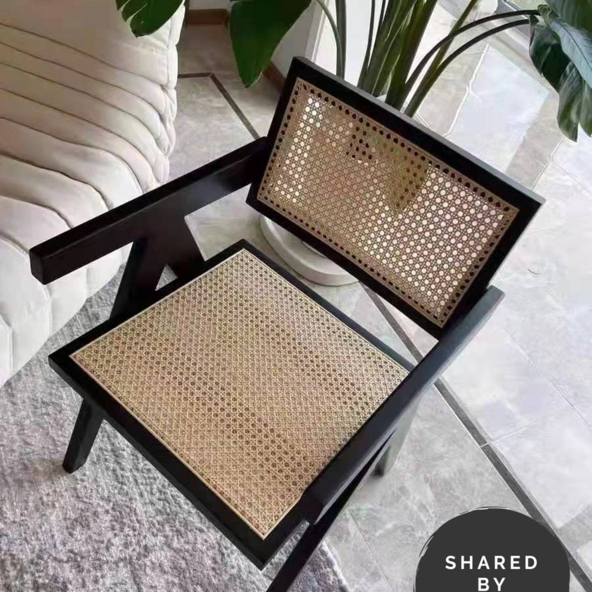 replica jeanneret armchair rattan and solid wood live picture