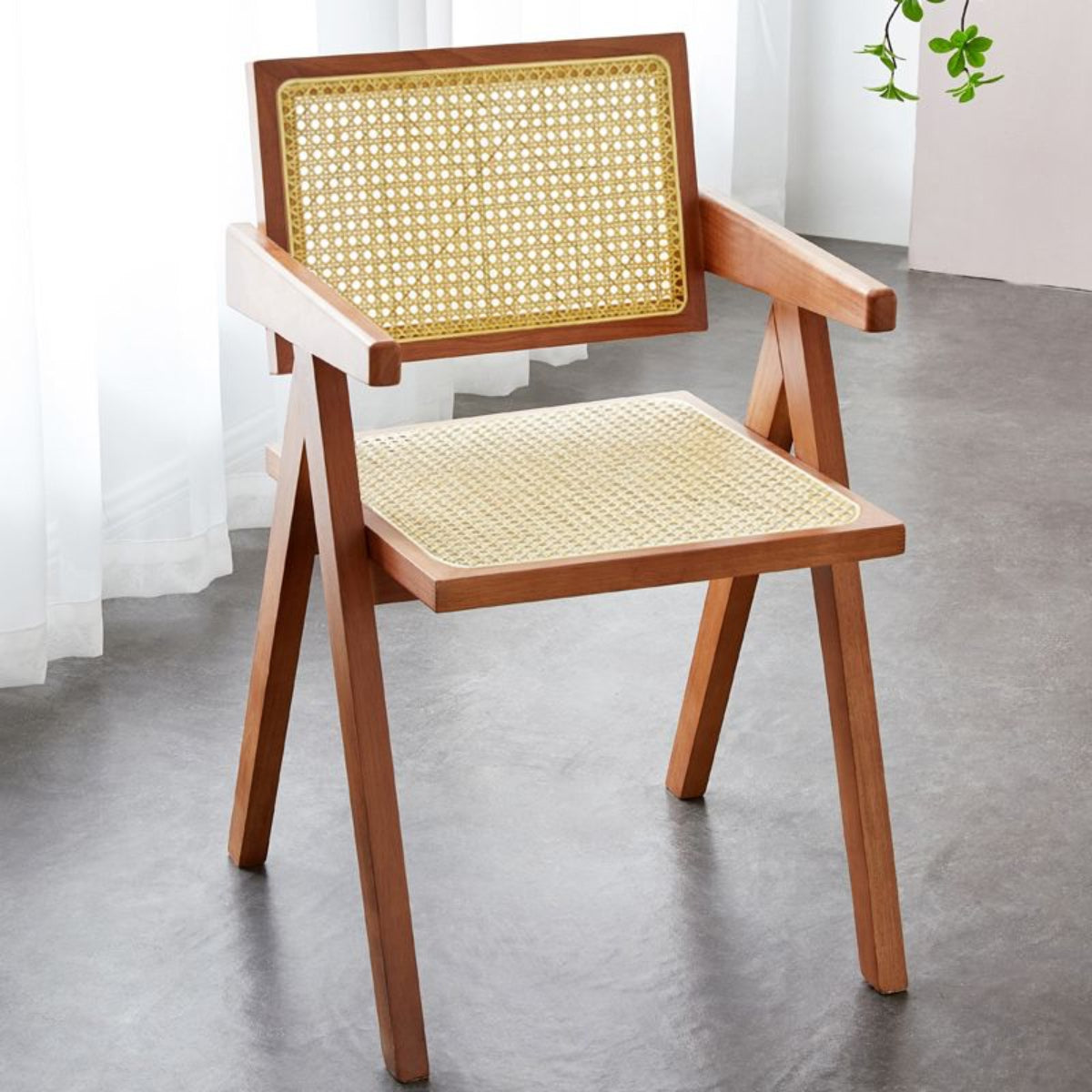 replica jeanneret armchair rattan and solid wood