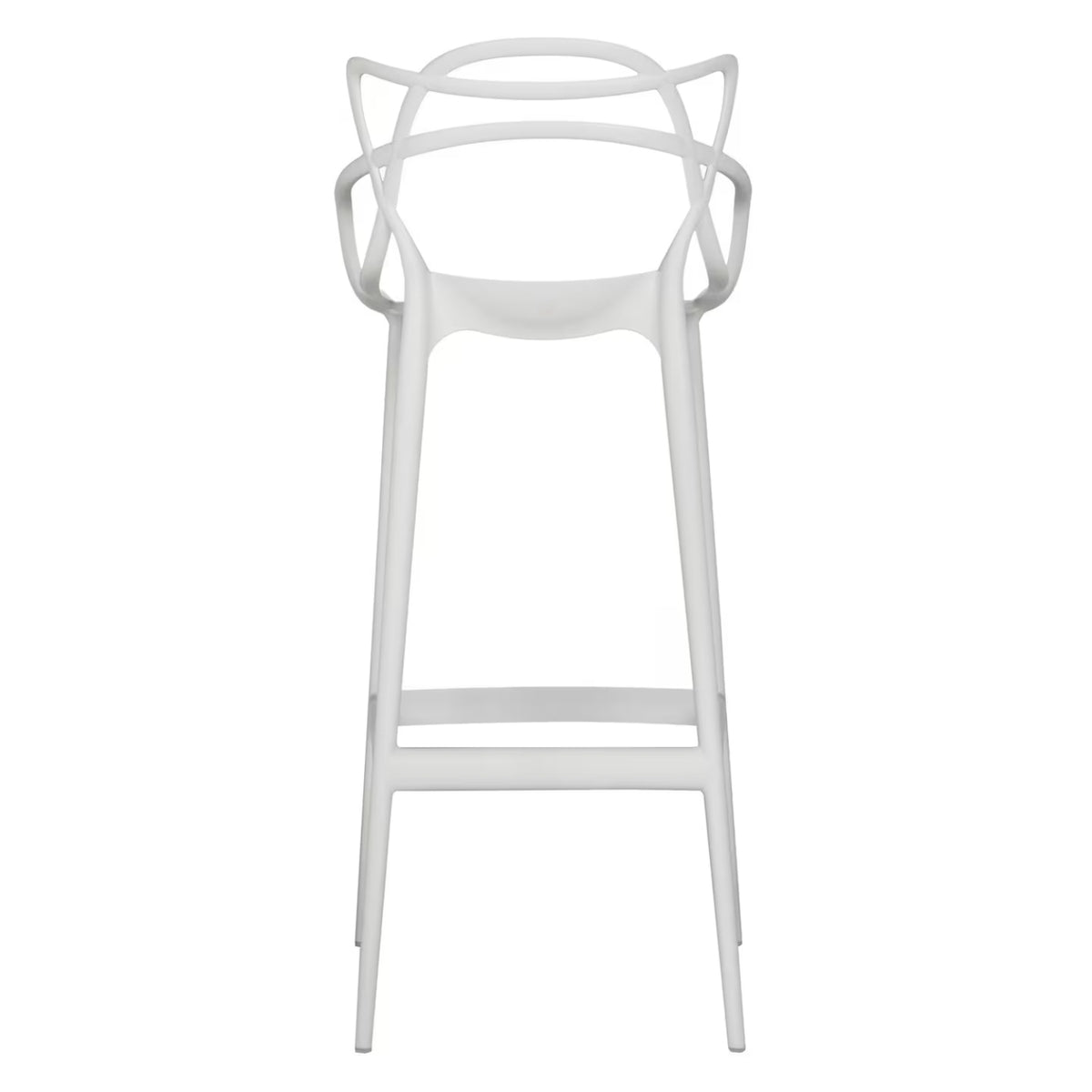 Replica Masters Bar Stool in white, back view.