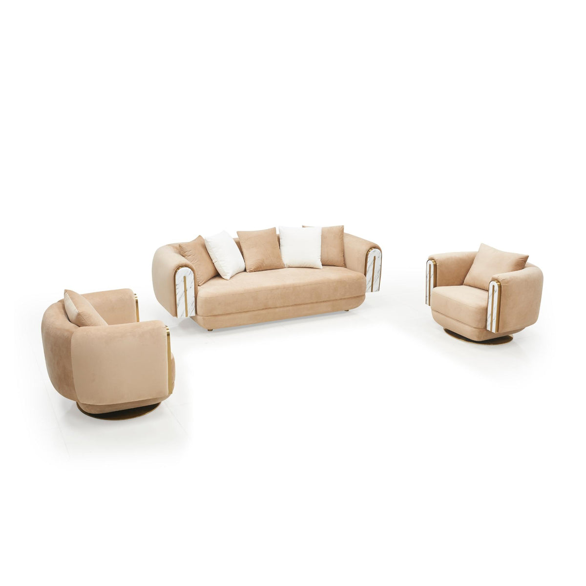 Sonika Sofa & Swivel Armchair Set – Sand Brown