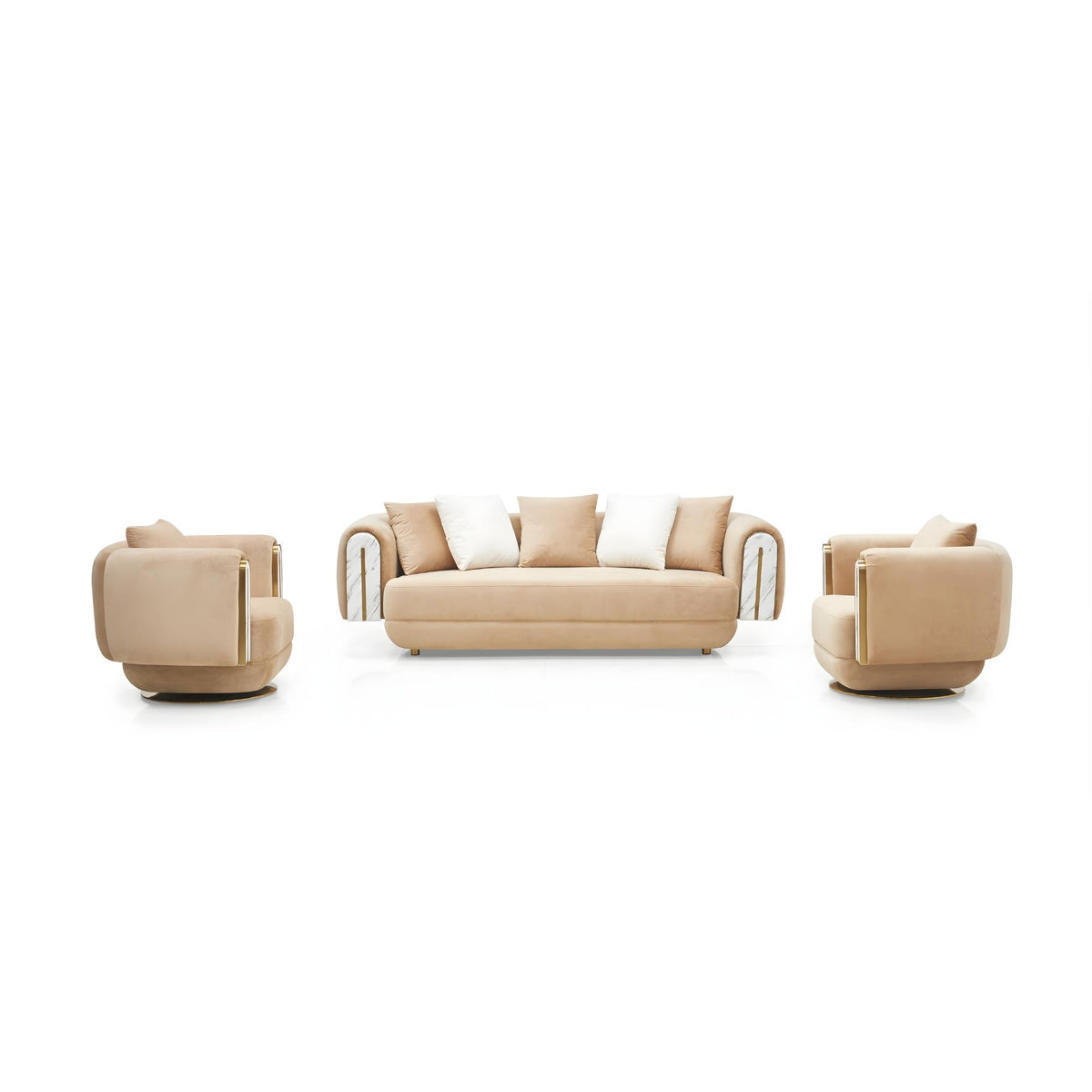 Sonika Sofa & Swivel Armchair Set – Sand Brown