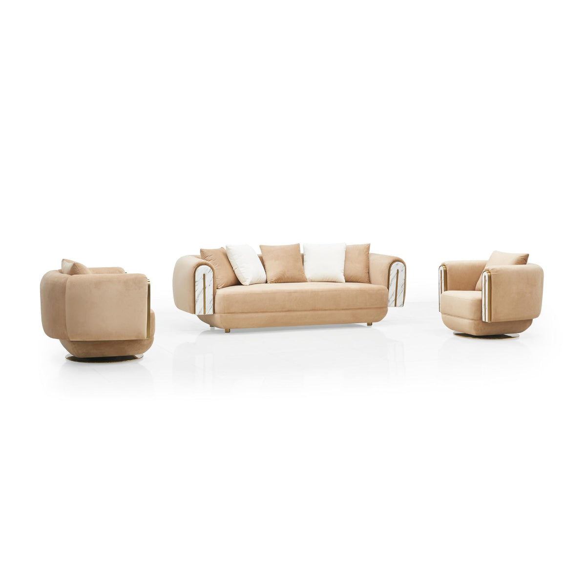Sonika Sofa & Swivel Armchair Set – Sand Brown