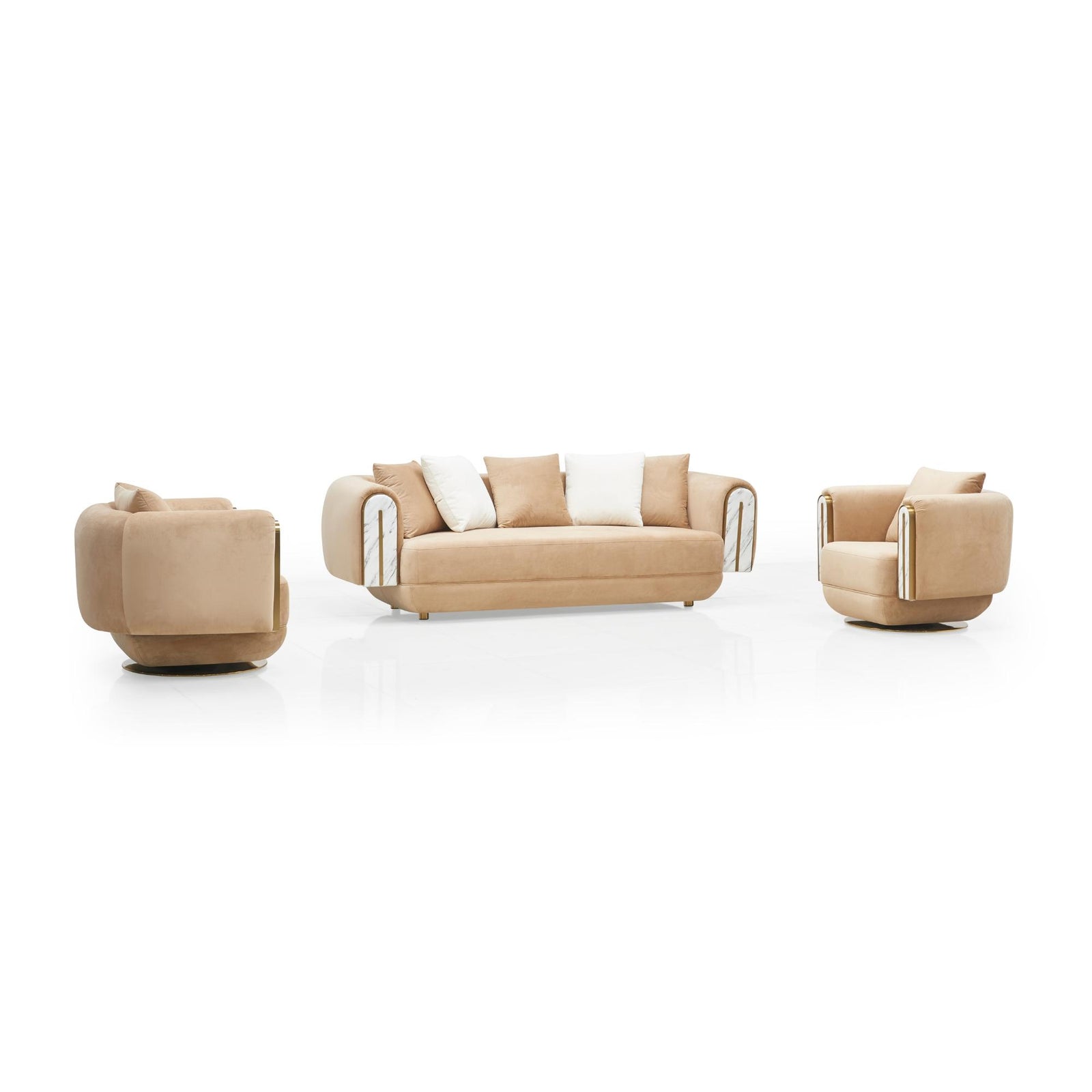 Sonika Sofa & Swivel Armchair Set – Sand Brown