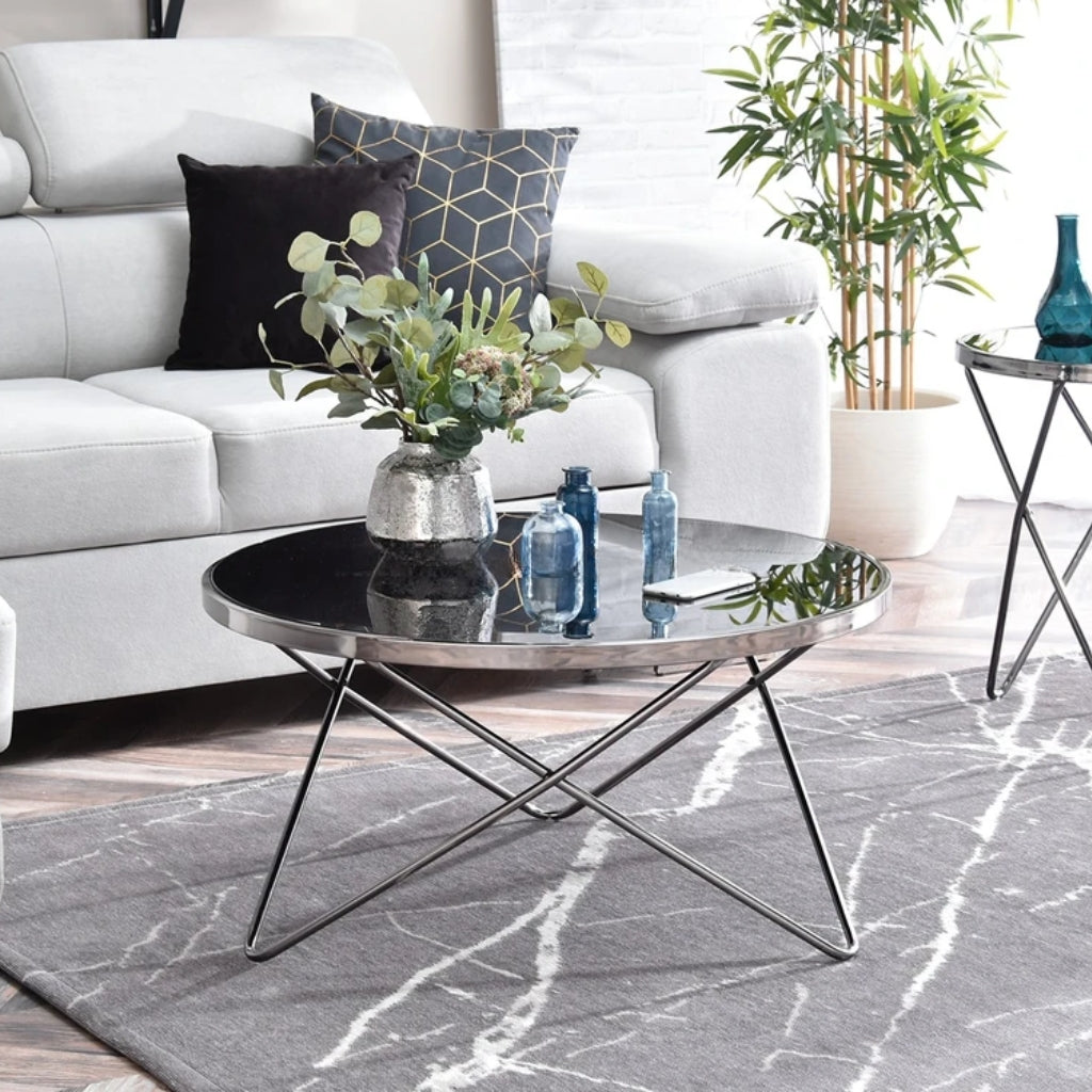 Stylish Aden coffee table featuring white marble top and sleek gold metal legs.