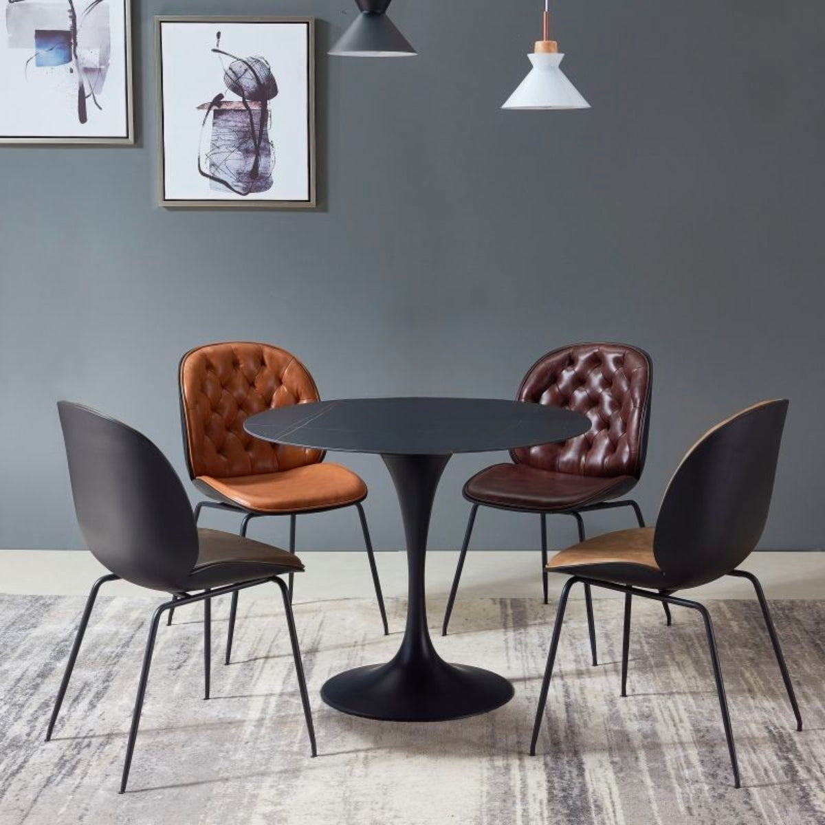 tulip table black with chairs