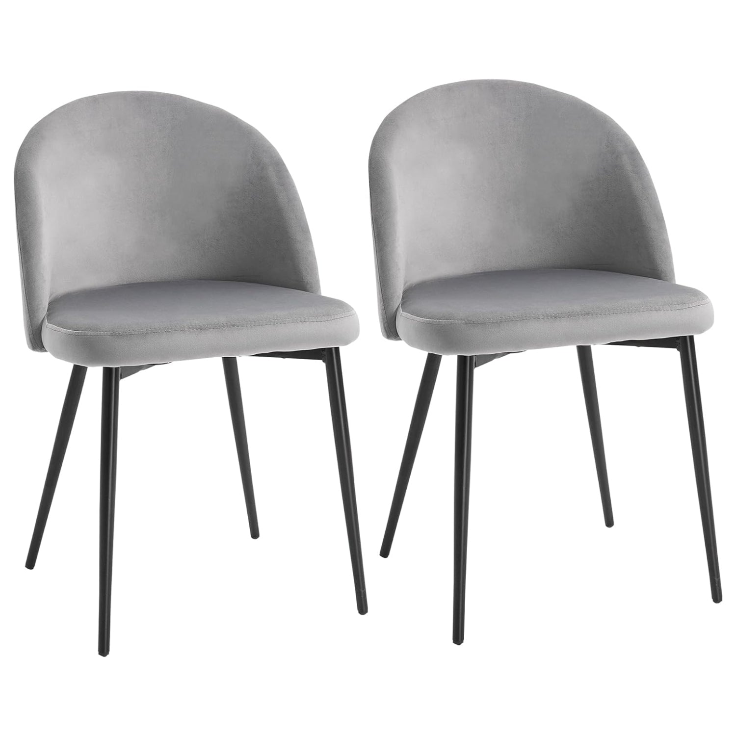 Two grey velvet dining chairs by willa arlo placed side by side.