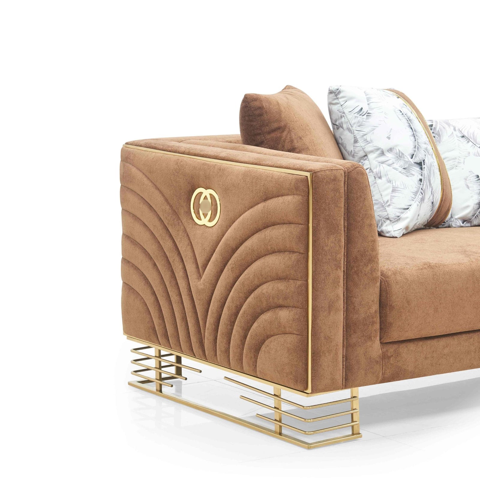Valente Sofa Set – Coffee & Ivory Gold Trim