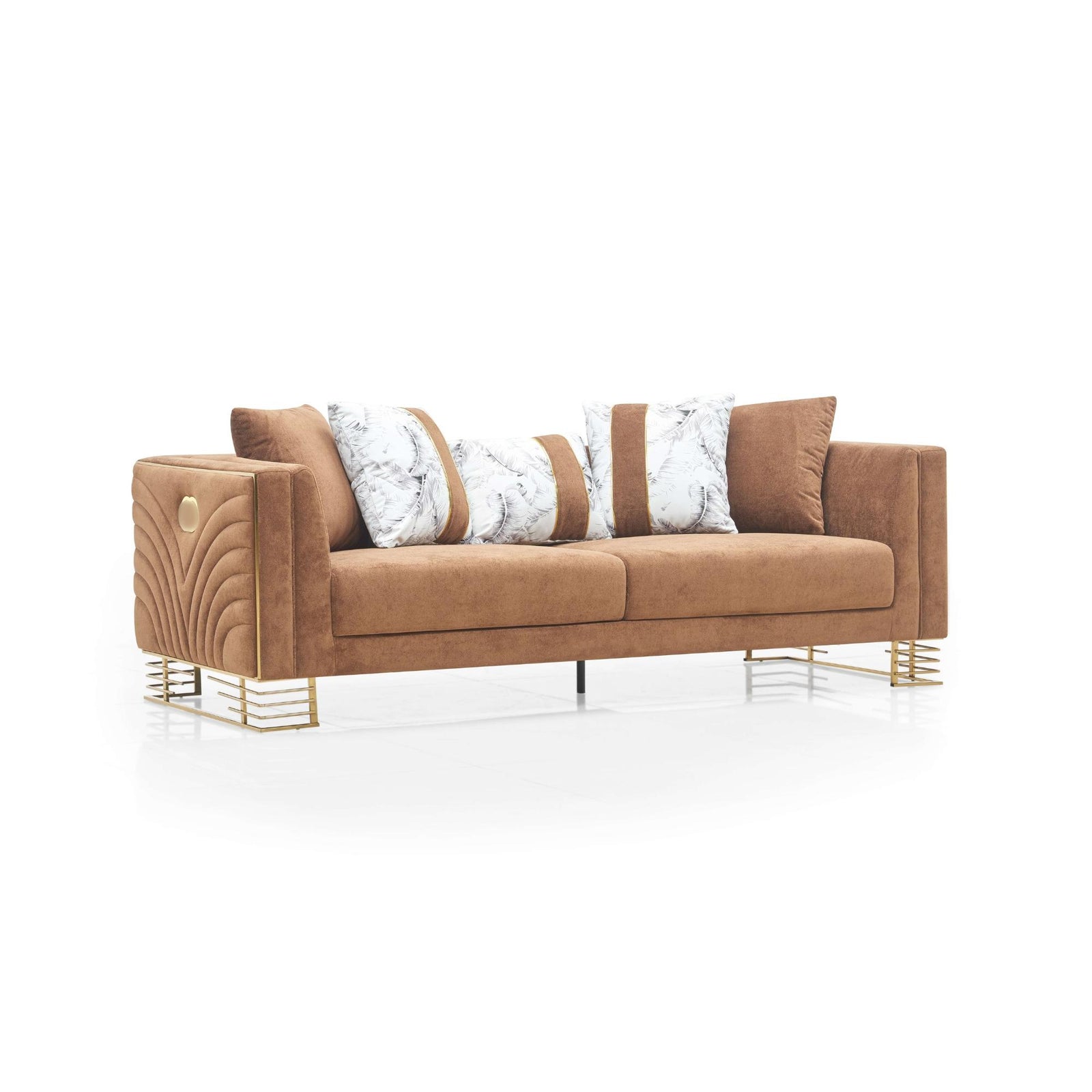 Valente Sofa Set – Coffee & Ivory Gold Trim