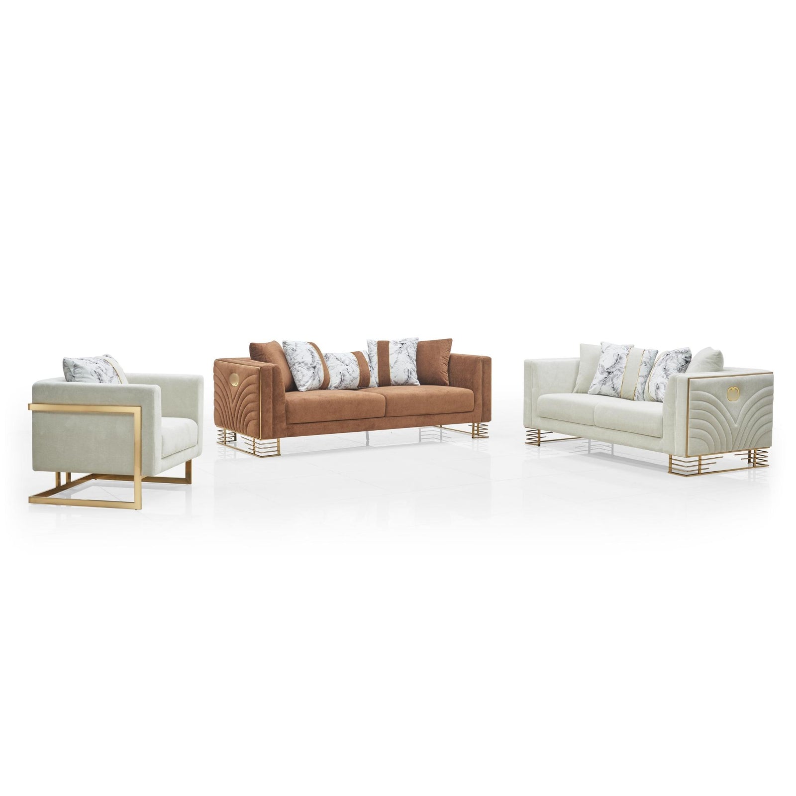 Valente Sofa Set – Coffee & Ivory Gold Trim