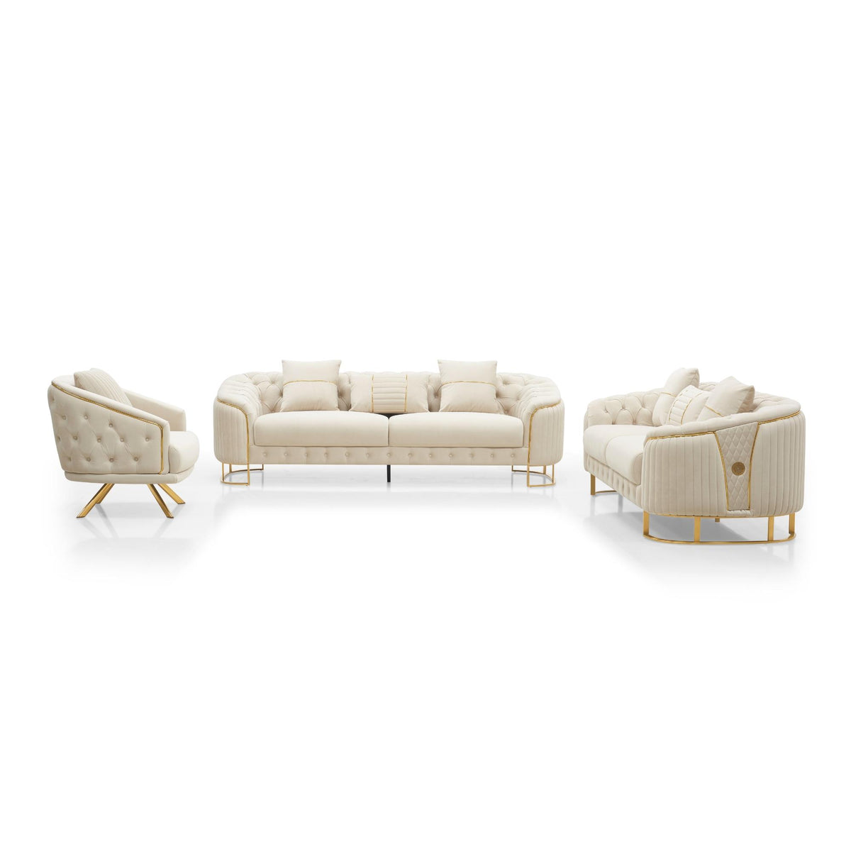 Valorie Sofa Set – Beige Chesterfield Tufted