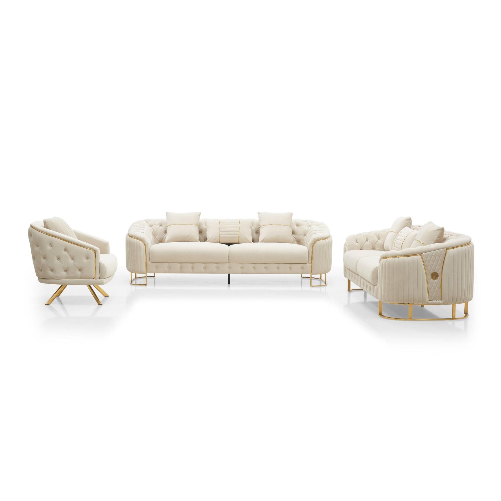 Valorie Sofa Set – Beige Chesterfield Tufted