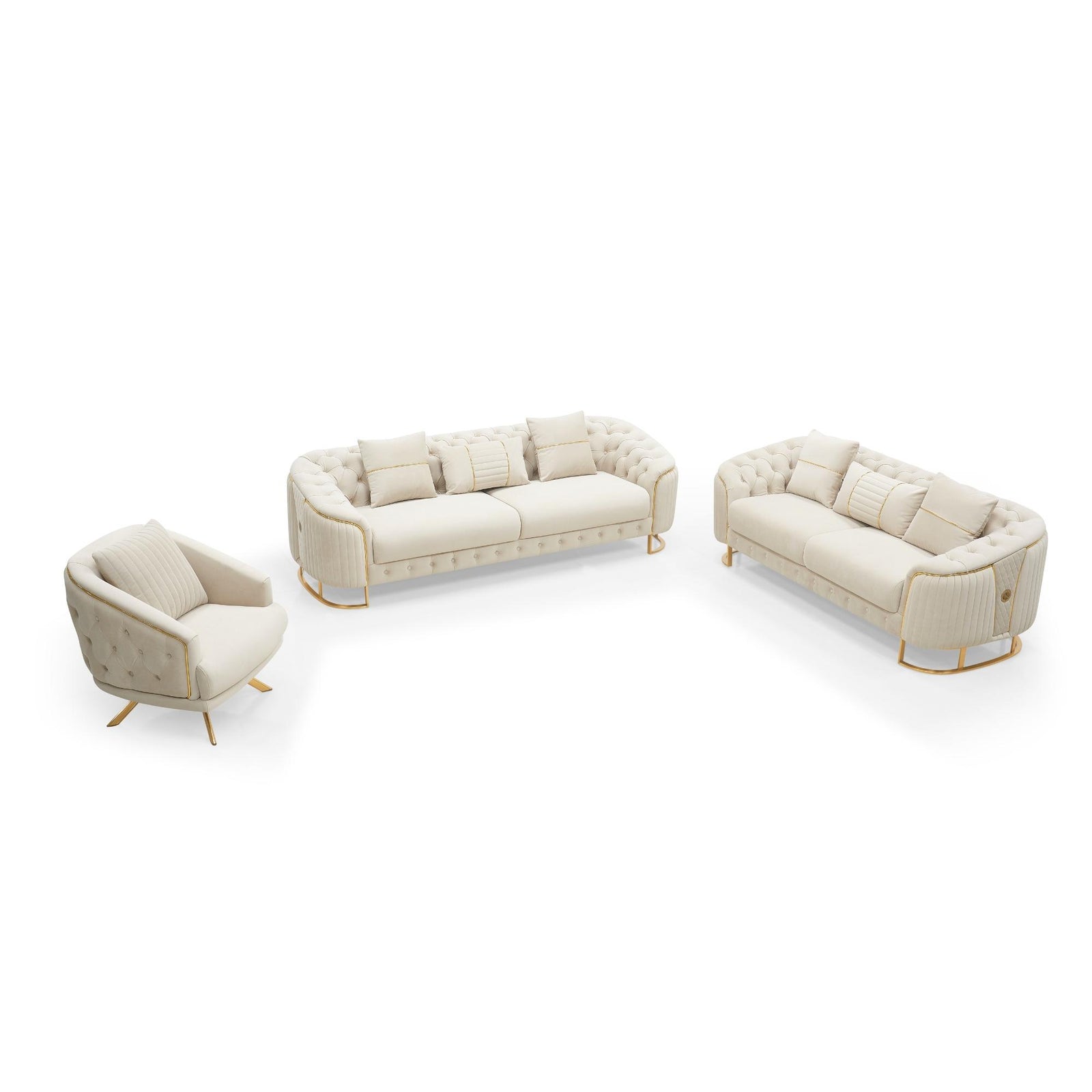 Valorie Sofa Set – Beige Chesterfield Tufted
