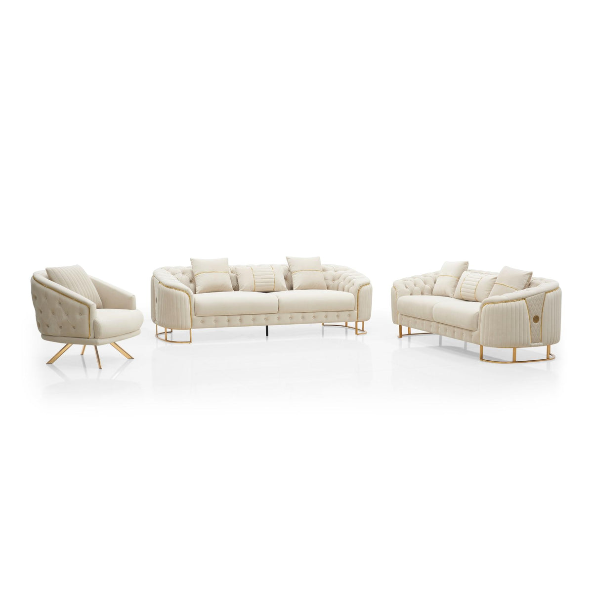 Valorie Sofa Set – Beige Chesterfield Tufted