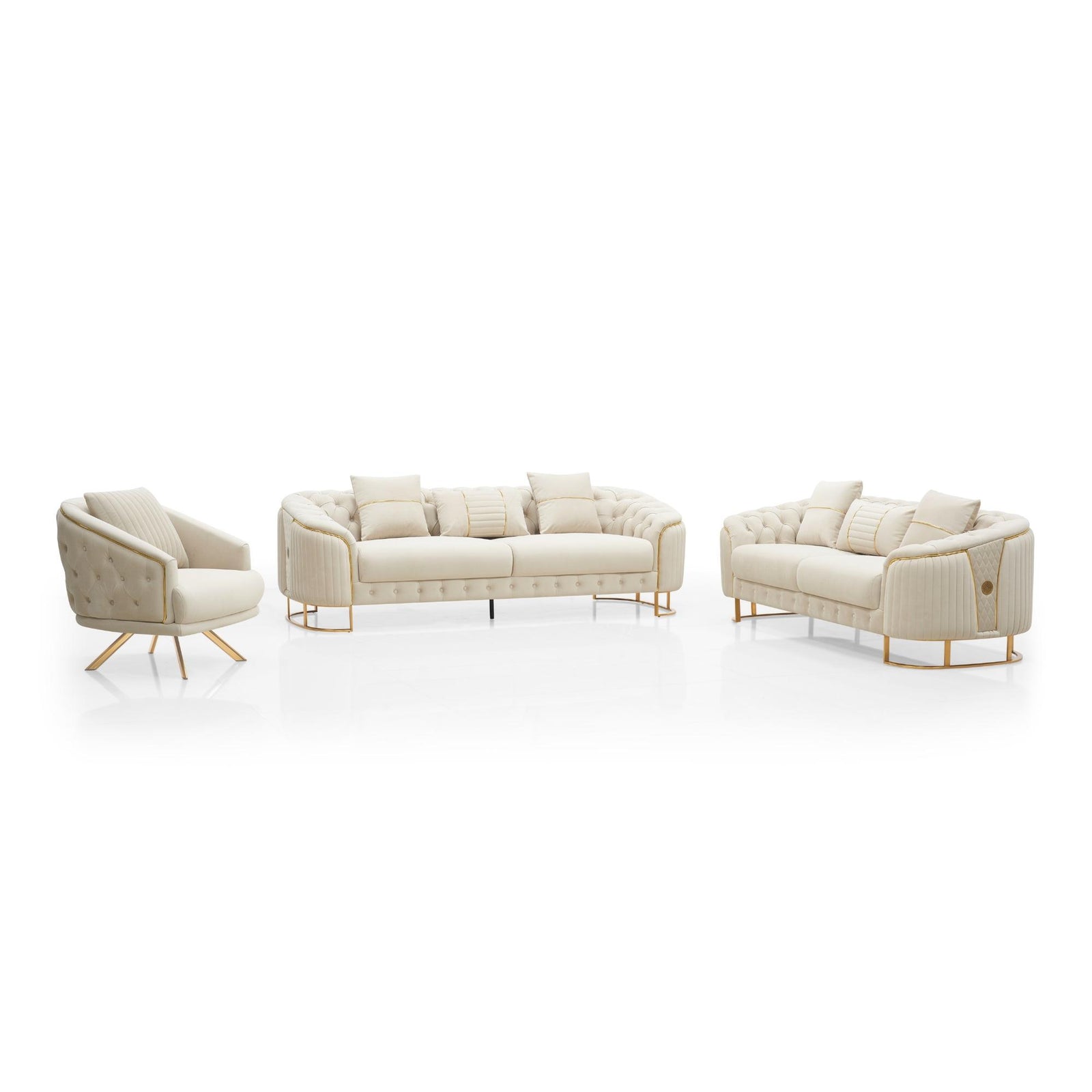Valorie Sofa Set – Beige Chesterfield Tufted