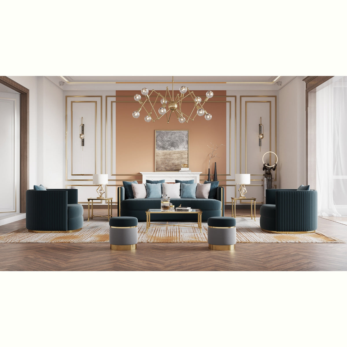vetrina sofa and armchair set blue
