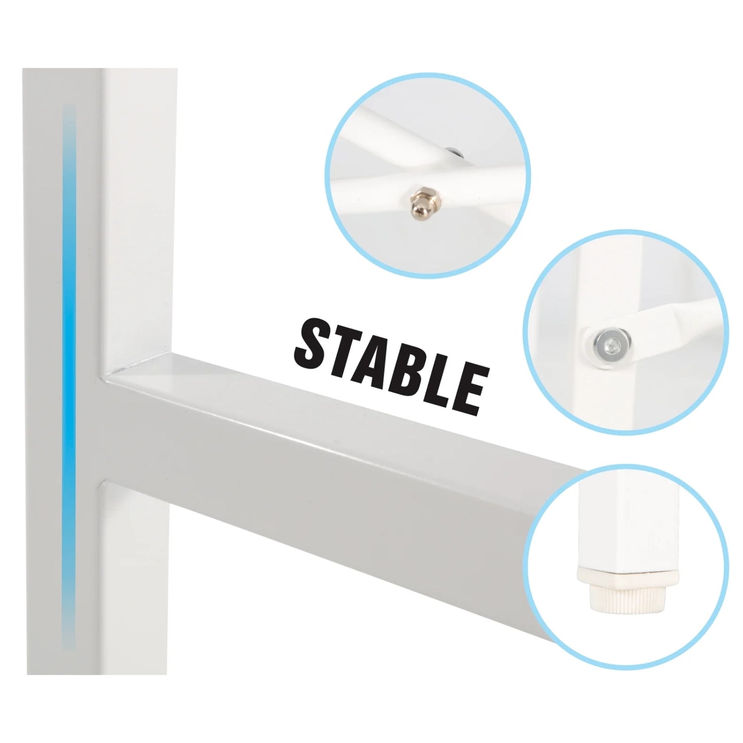 white metal frame stable with four holes designed for kiana writing desk