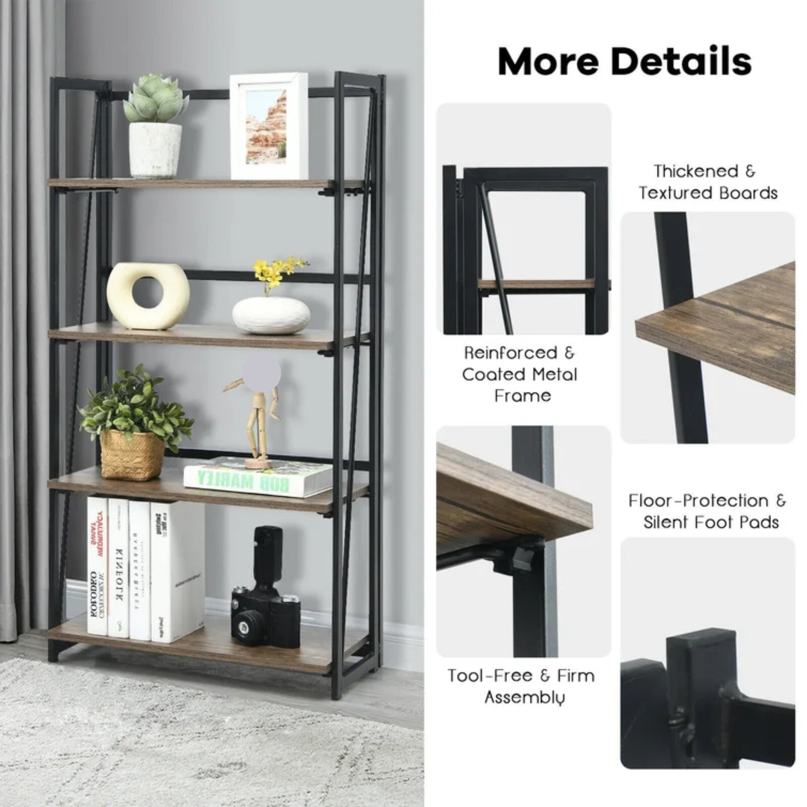Harper 4 tier bookshelf features closeup