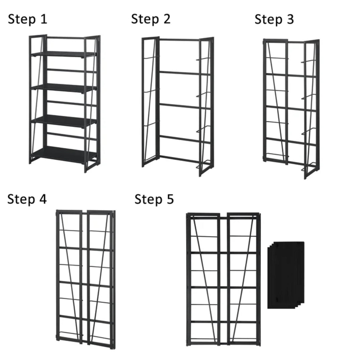 Harper 4 tier bookshelf infograpic of assembly
