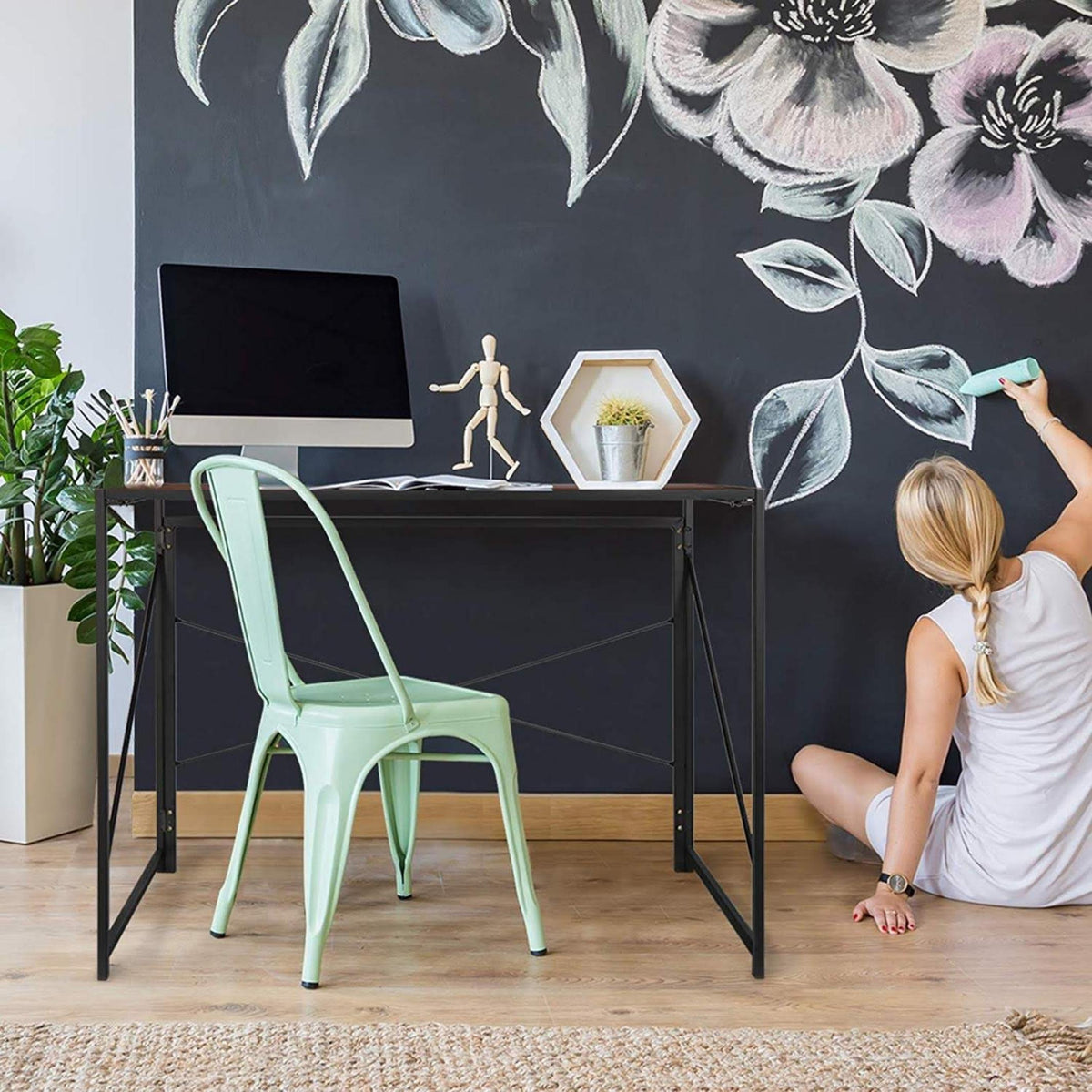 Harper desk in design room with tolix chair and grey background