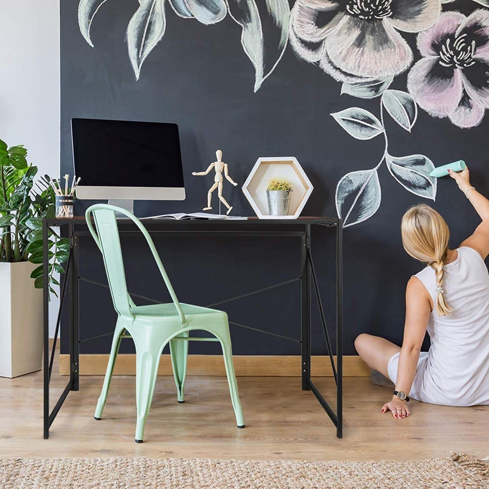 Harper desk in design room with tolix chair and grey background