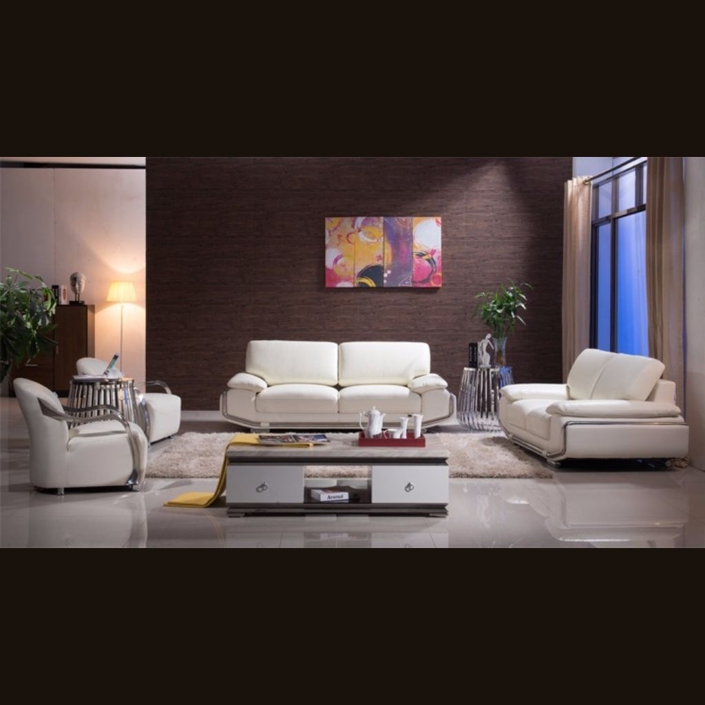 Hilton 4 piece leather uppers sofa couch and armchair set in white