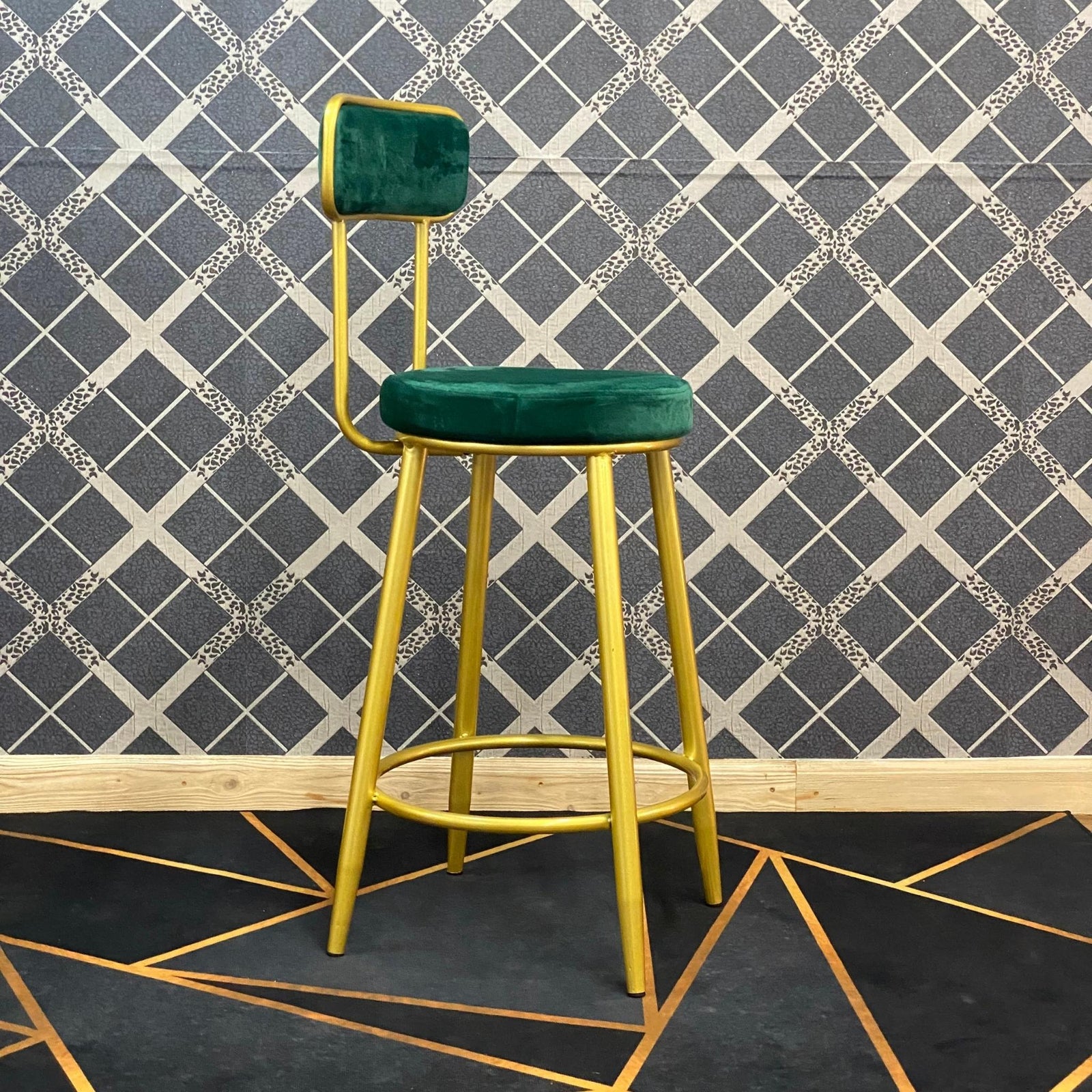eva kitchen stools gold leg velvet top green