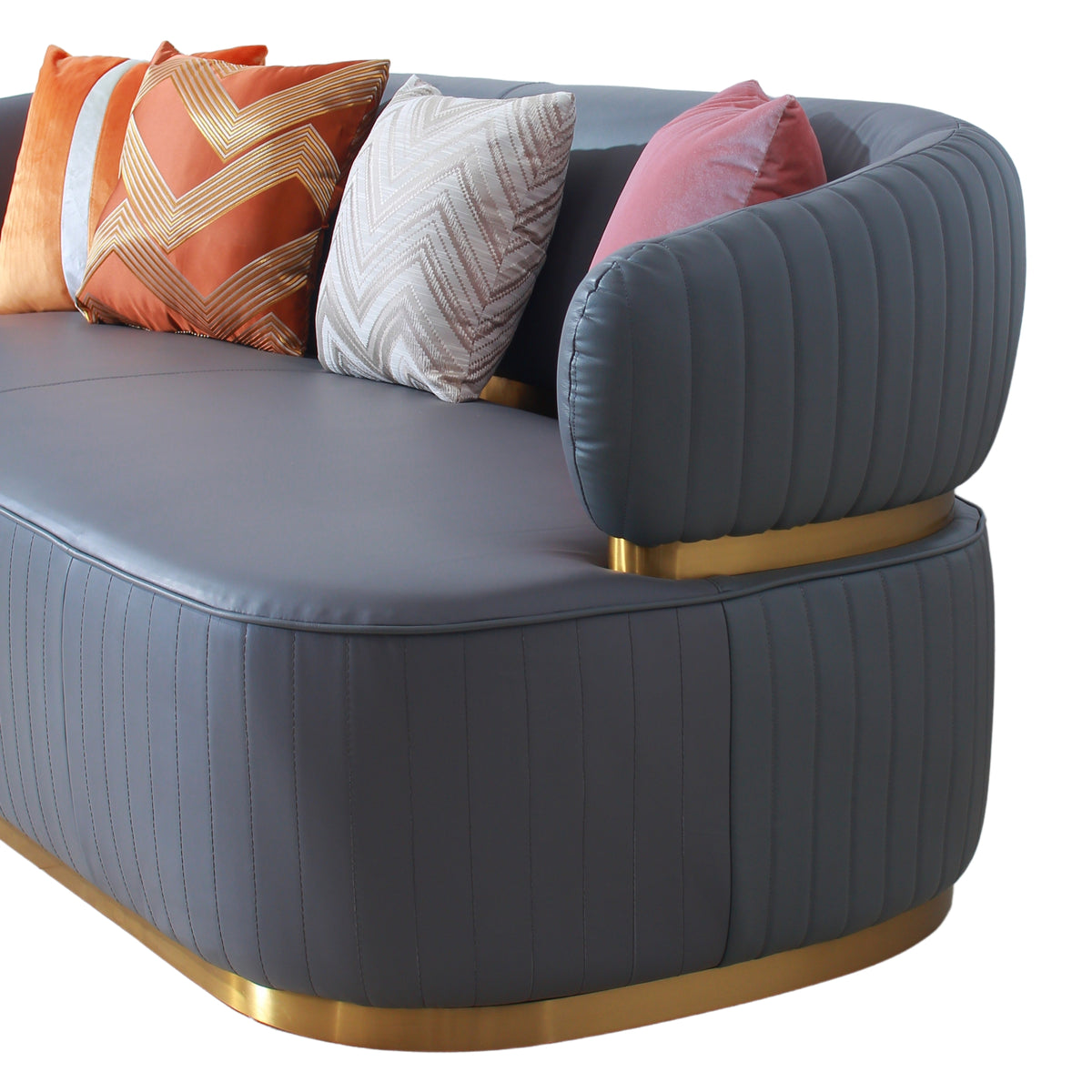 fiora grey full leather sofa gold detail