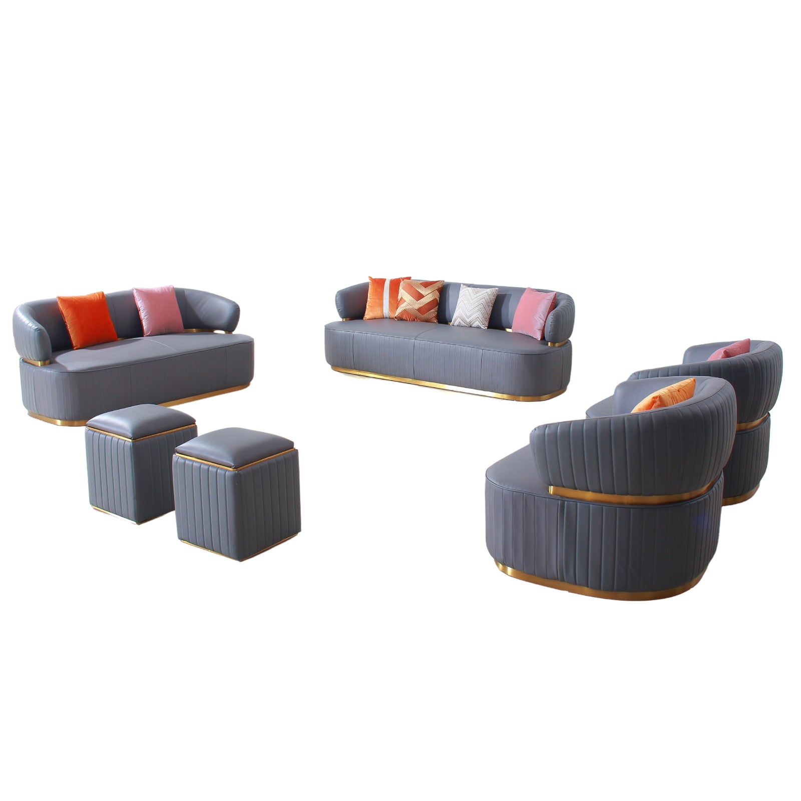 fiora grey full leather sofa set