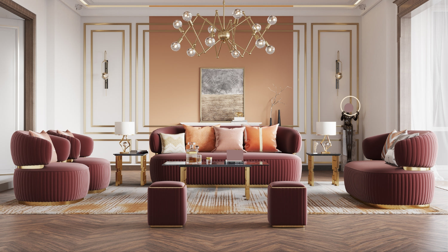 Fiora 6 Piece Sofa Set, Champagne