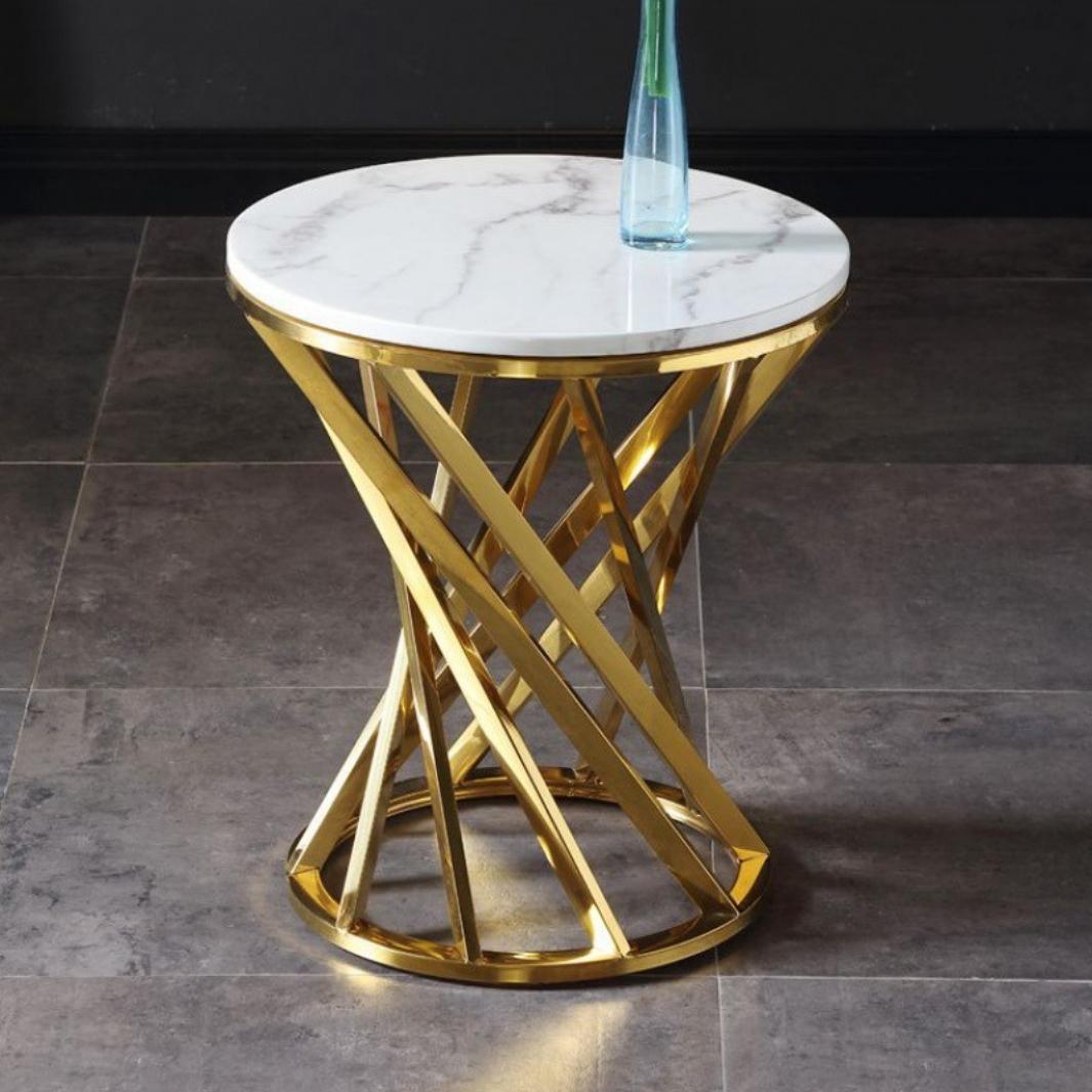 haywa round end table gold marble top