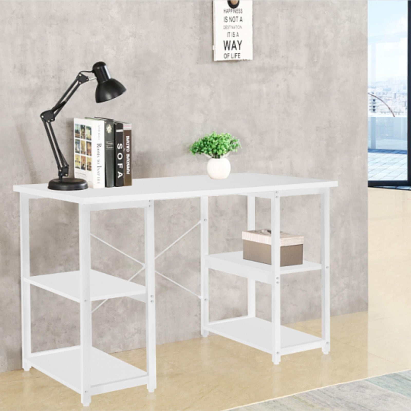 madison workstation desk white shelves