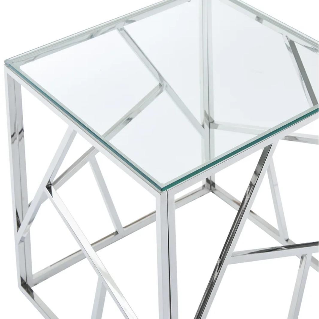 nexis end table silver frame clear glass