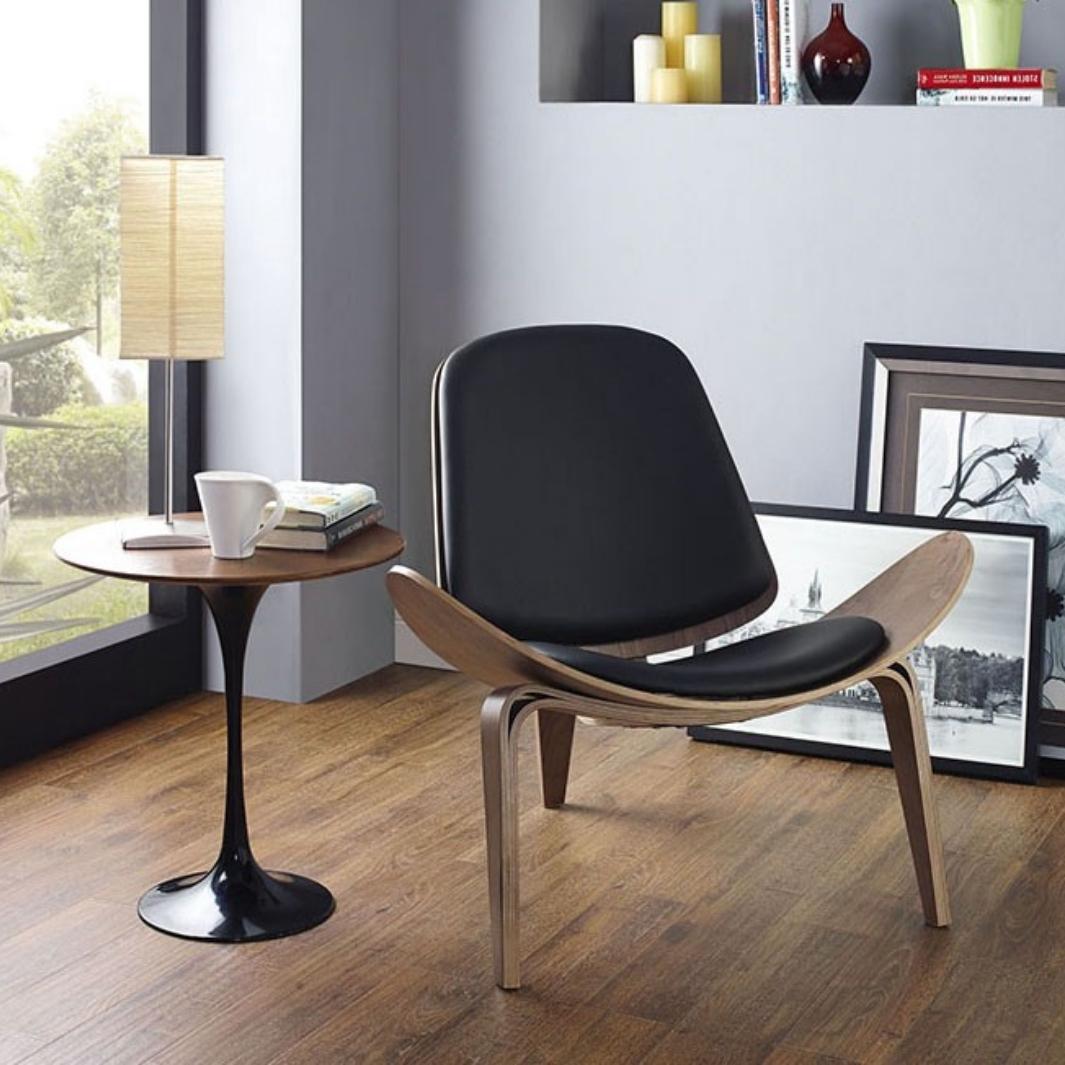 replica hans wegner shell chair walnut wood black living room setting