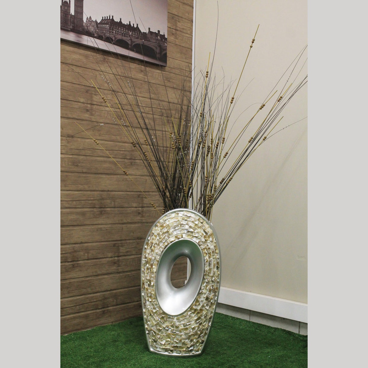 Livorno Mosaic Floor Vase by CHG, Silver Grey - NuvoItalia