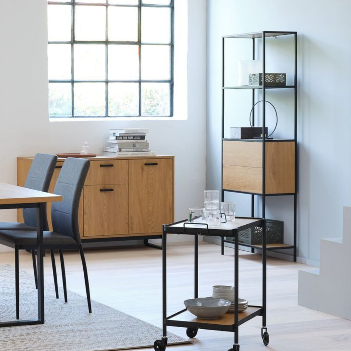 steelside tall storage bookcase with drawers living room