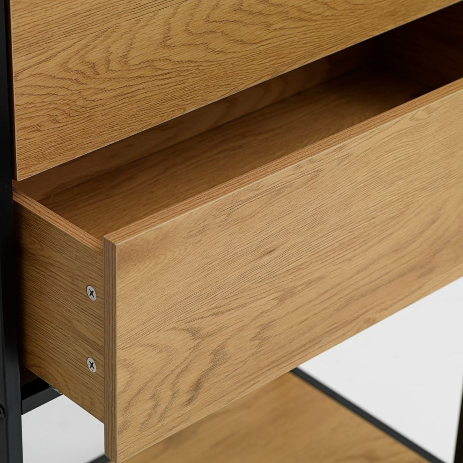 steelside tall storage bookcase with drawers open